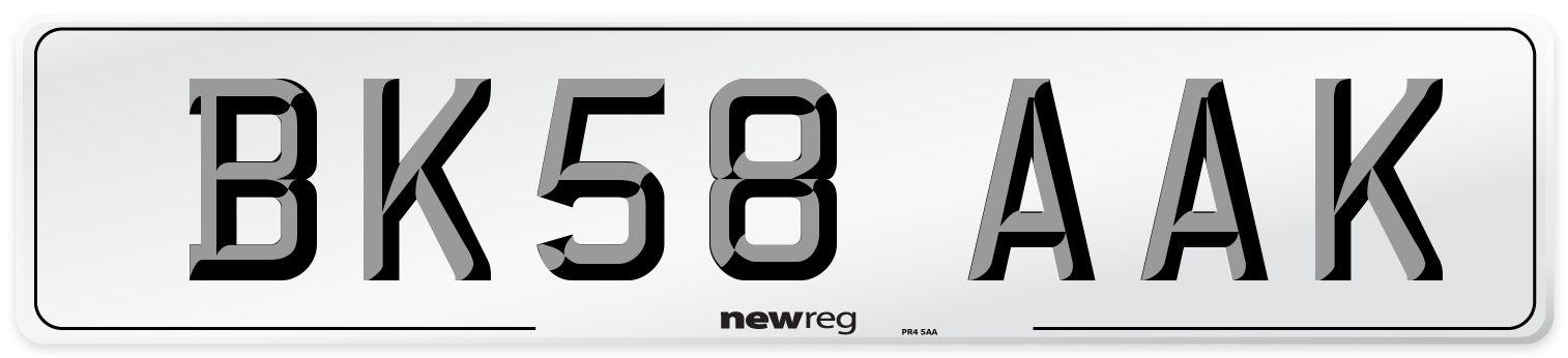 BK58 AAK Number Plate from New Reg